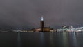 Night view of Stockholms stadshus, Stockholm City Hall Royalty Free Stock Photo